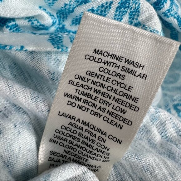 Chico's top long sleeve blue white Teal Geometric Women's Blouse - Picture 7 of 8